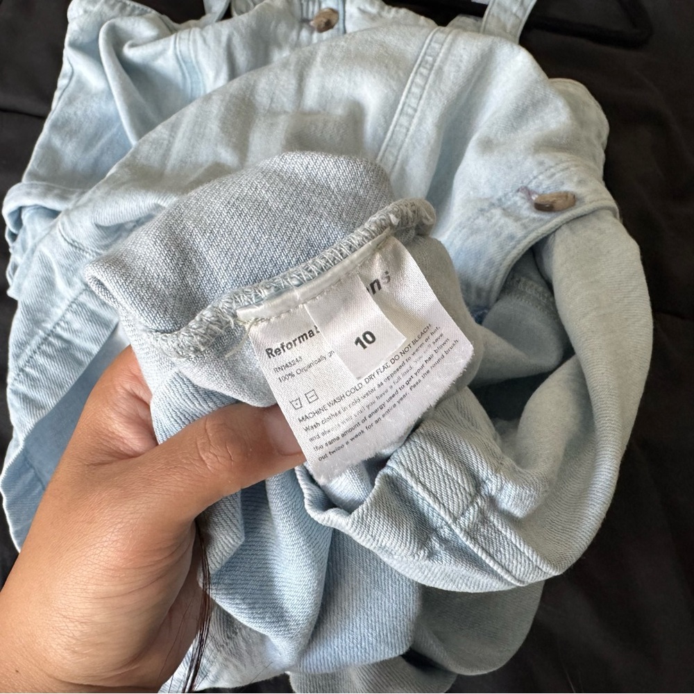 reformation light wash farrah denim knee-length button up dress - Picture 10 of 11